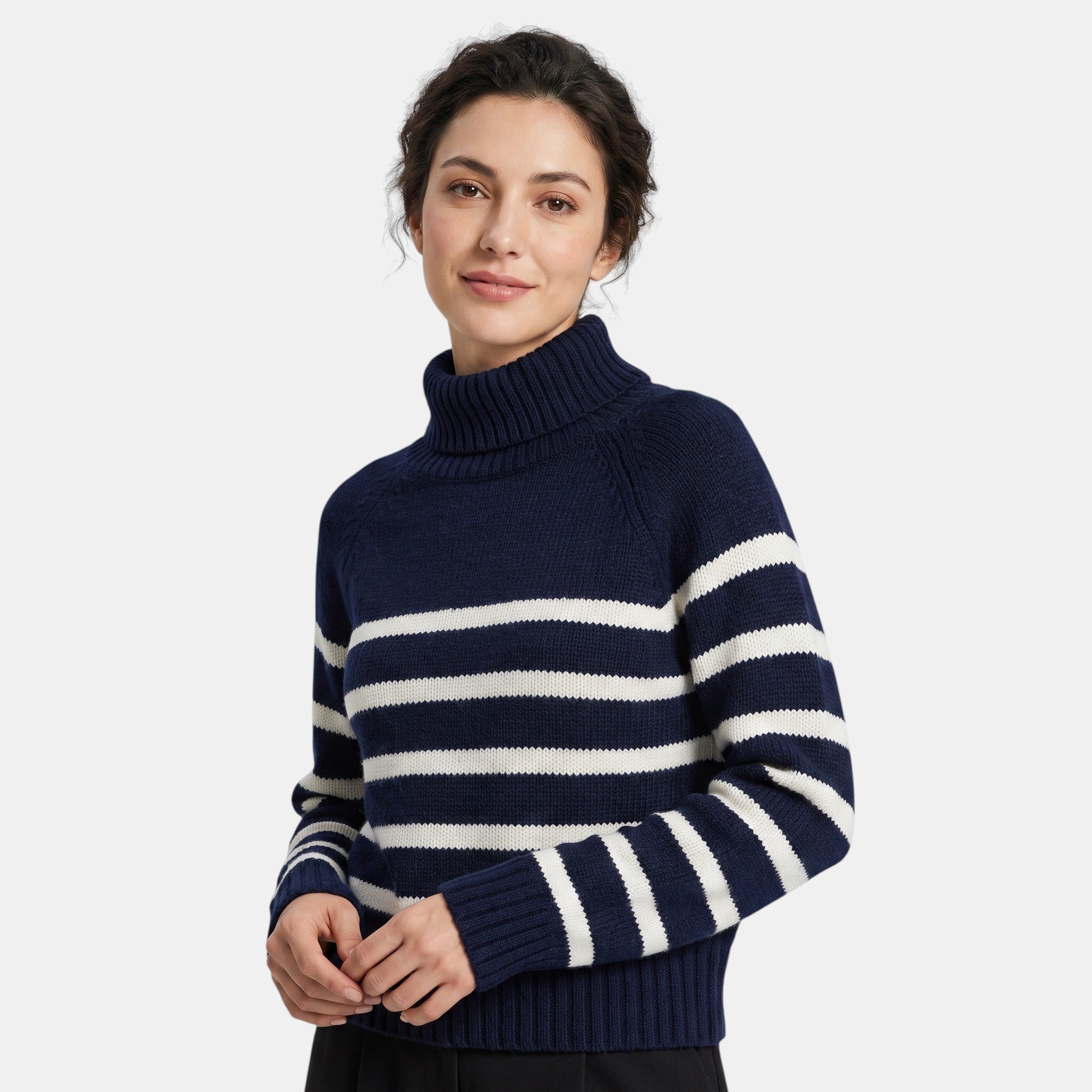 NAJAS | Women's Striped Half Zip High Neck Knitted Jumper