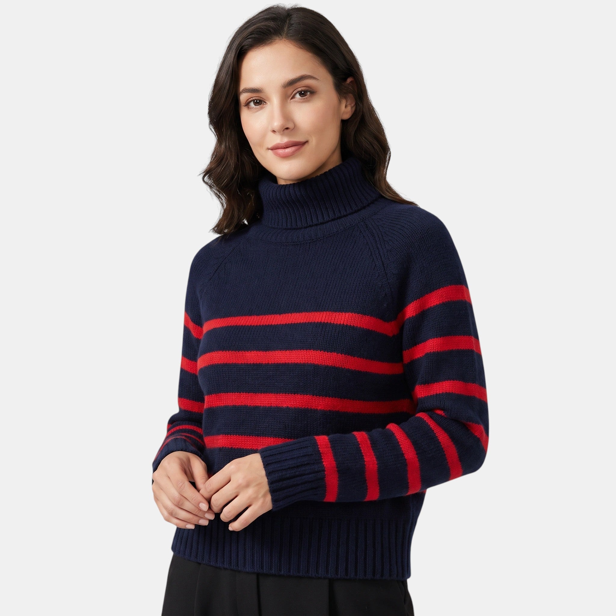 NAJAS | Women's Striped Half Zip High Neck Knitted Jumper