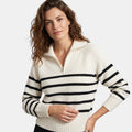 NAJAS | Women's Striped Half Zip High Neck Knitted Jumper