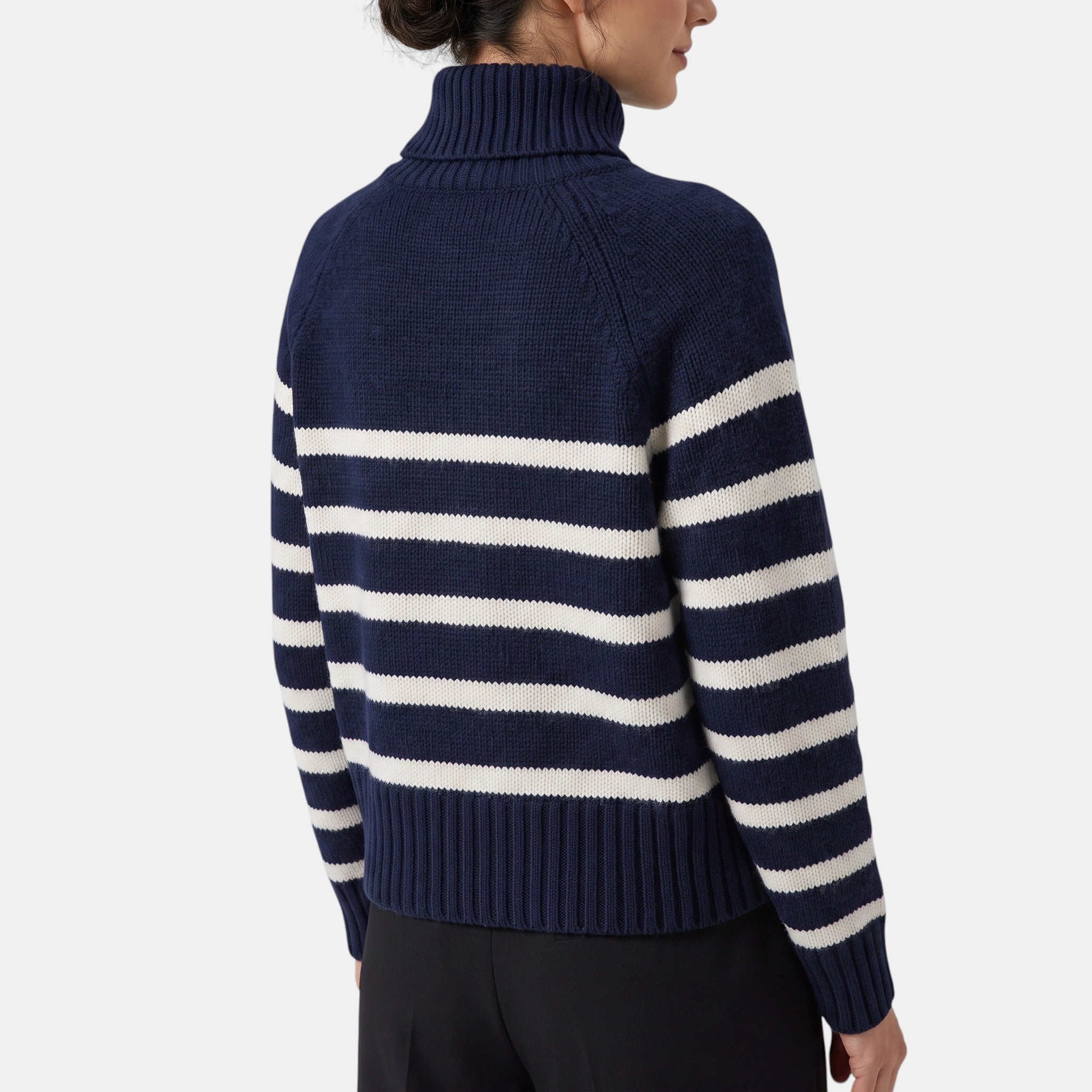 NAJAS | Women's Striped Half Zip High Neck Knitted Jumper