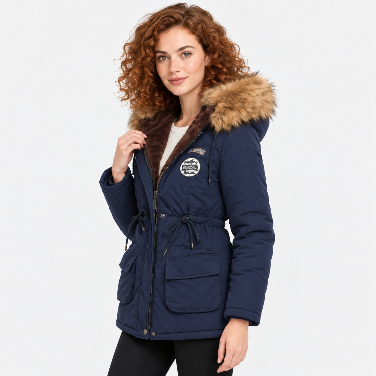 NAJAS | Women's Cotton Parka Jacket Fur Collar Hooded Winter Coat
