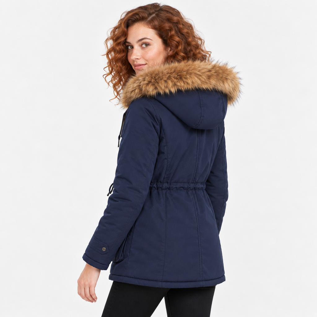 NAJAS | Women's Cotton Parka Jacket Fur Collar Hooded Winter Coat