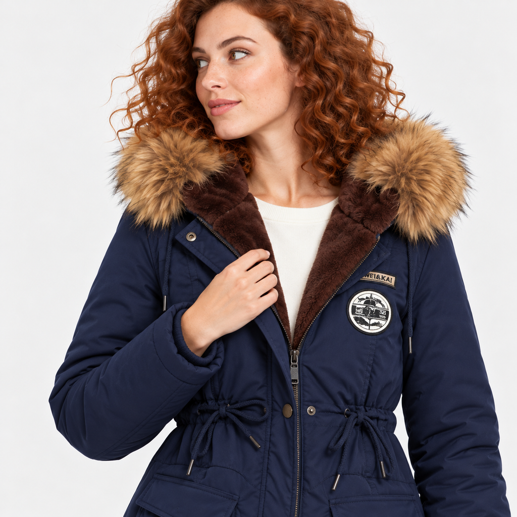 NAJAS | Women's Cotton Parka Jacket Fur Collar Hooded Winter Coat