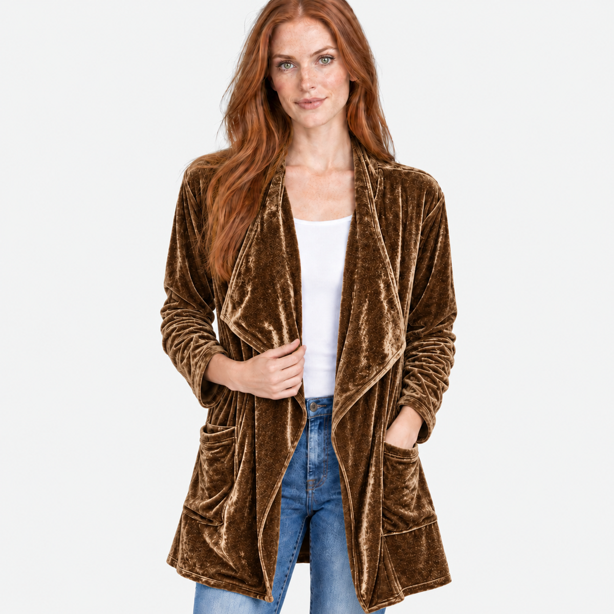 NAJAS | Women’s Long Velvet Overcoat Evening Casual Style Wear