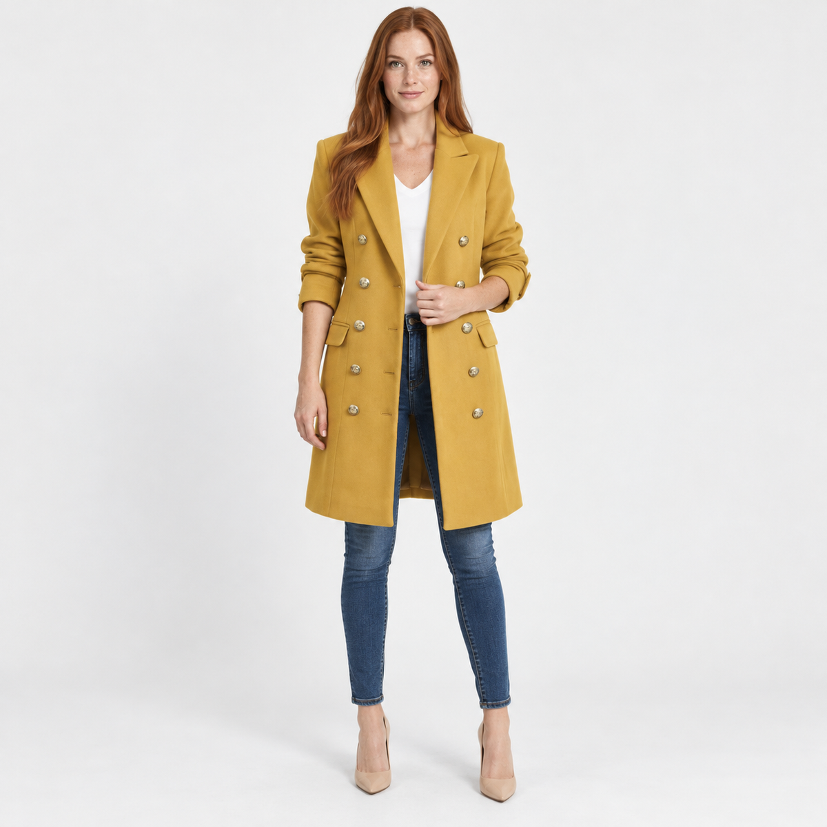 NAJAS | Women's Mid Length Trench Coat Slim Fit Elegant Casual Jacket