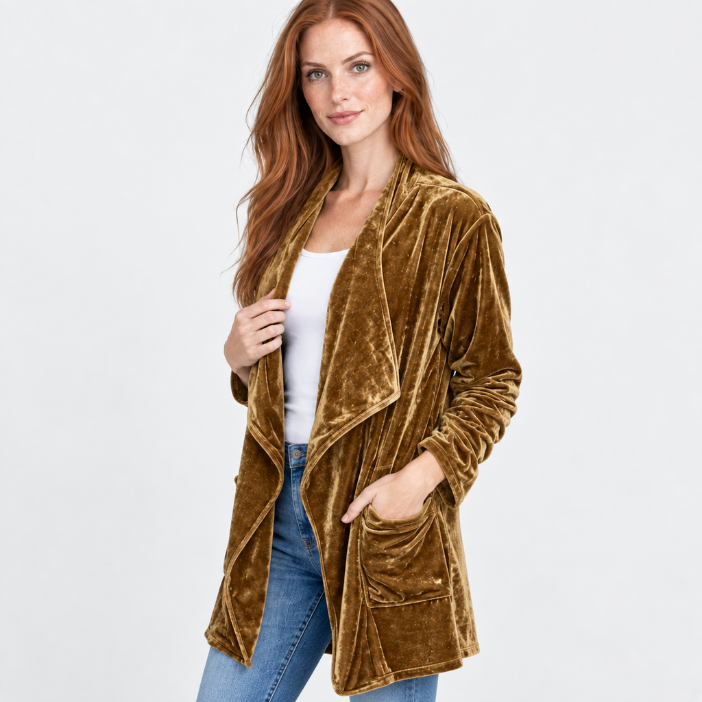 NAJAS | Women’s Long Velvet Overcoat Evening Casual Style Wear