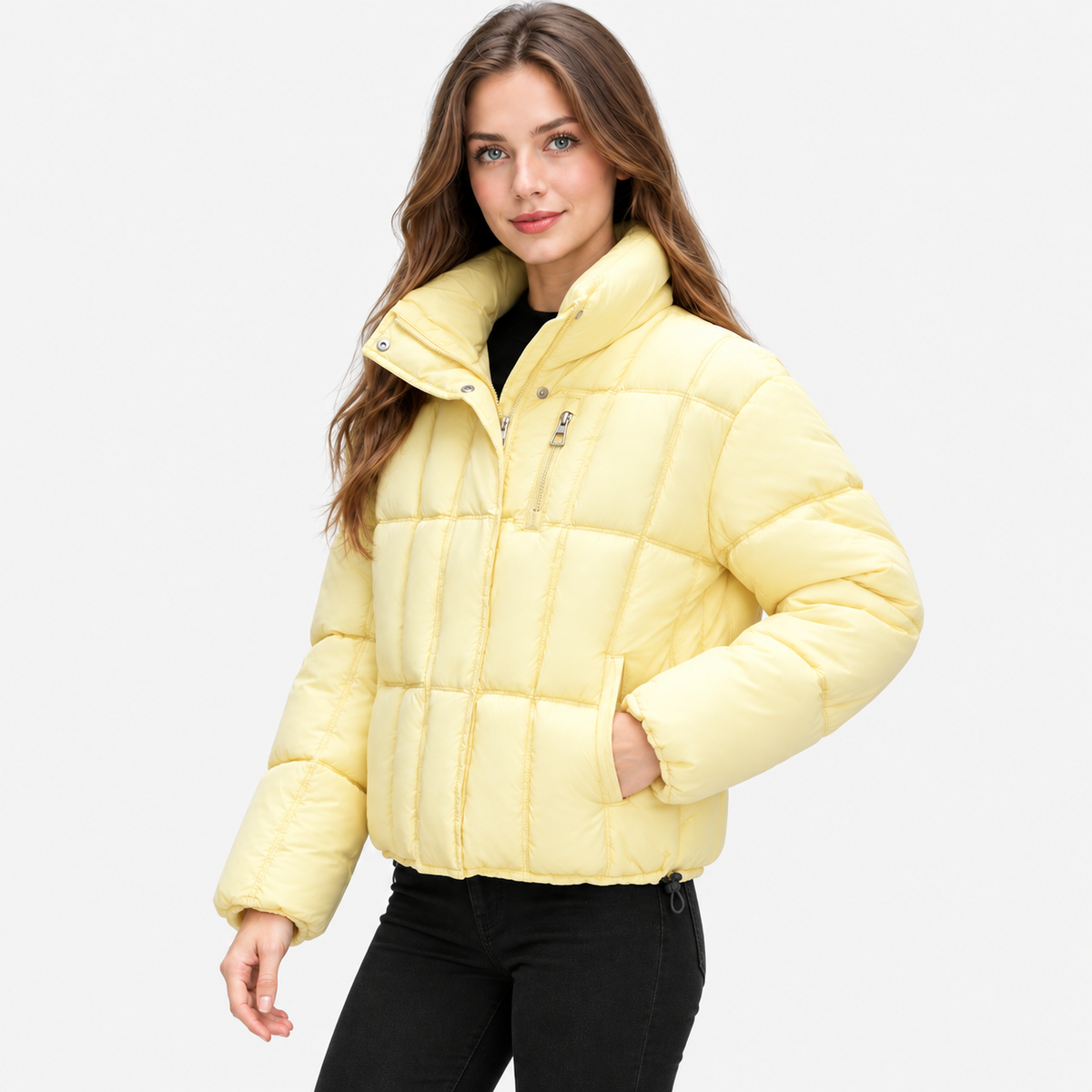 NAJAS | Women’s Loose Fit Puffer Coat Pocket Detail Casual Jacket
