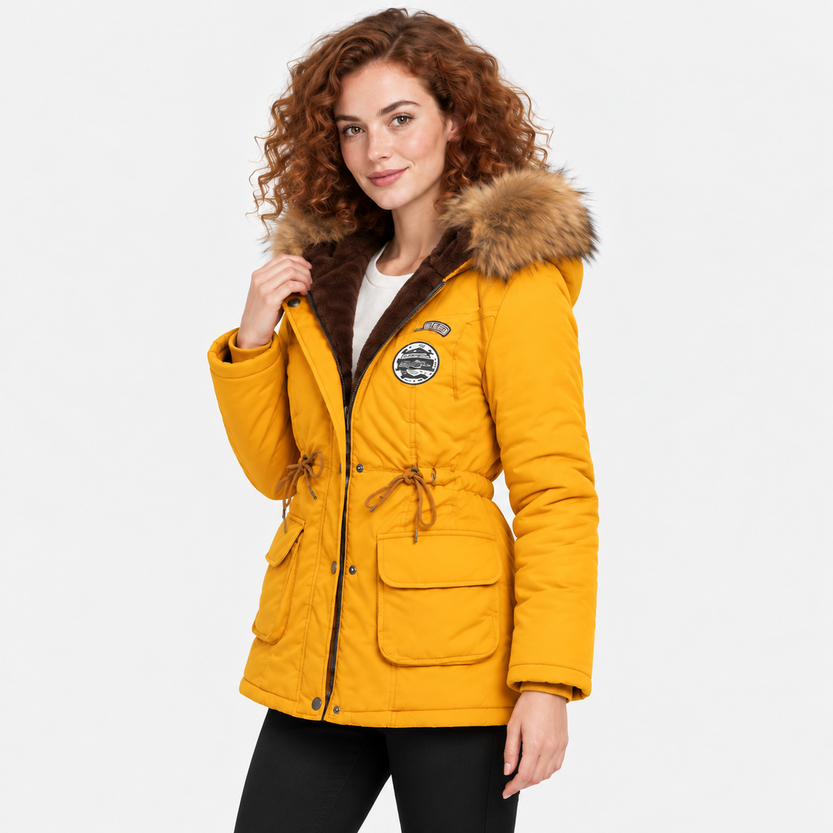 NAJAS | Women's Cotton Parka Jacket Fur Collar Hooded Winter Coat