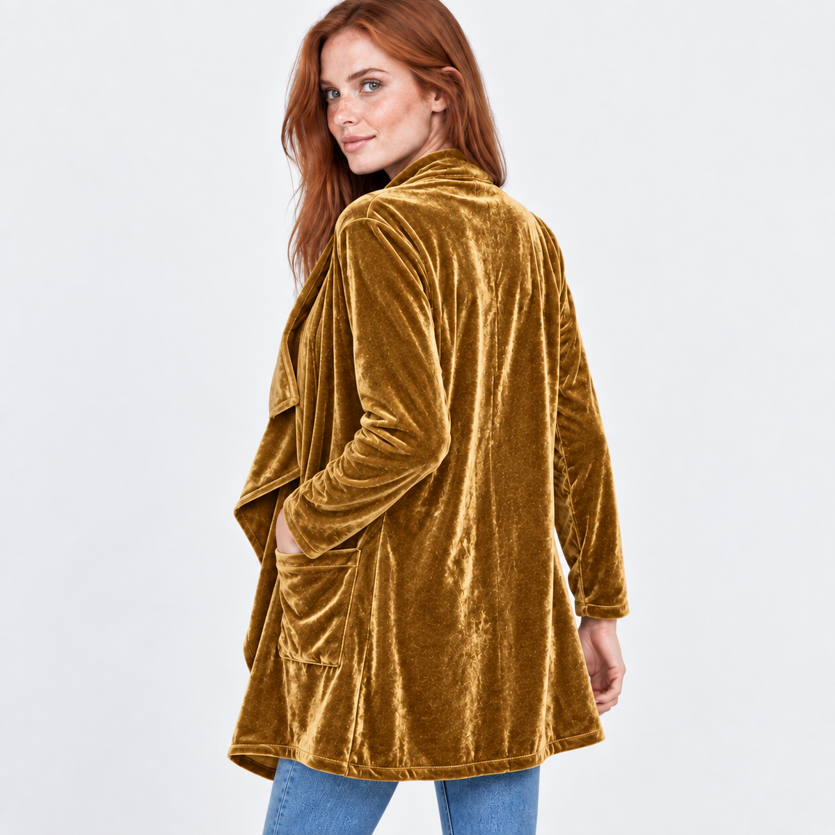 NAJAS | Women’s Long Velvet Overcoat Evening Casual Style Wear