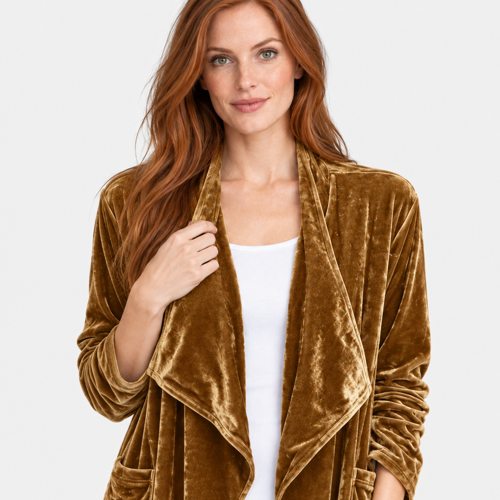 NAJAS | Women’s Long Velvet Overcoat Evening Casual Style Wear