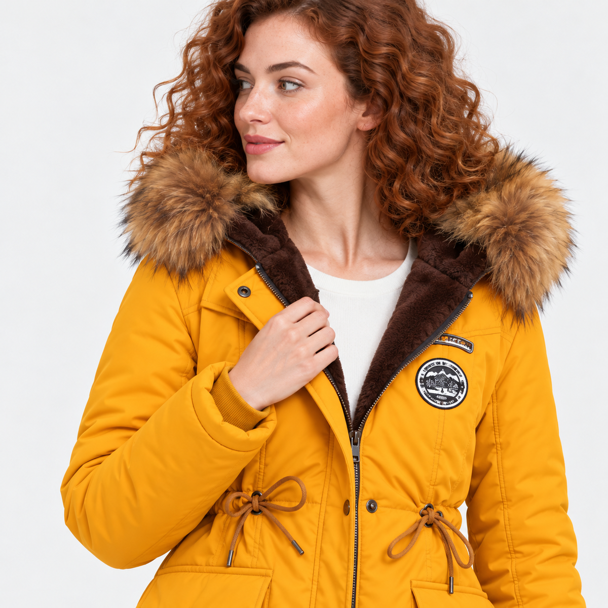 NAJAS | Women's Cotton Parka Jacket Fur Collar Hooded Winter Coat